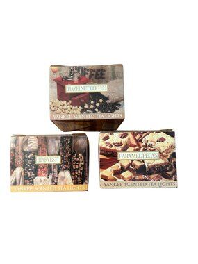 Yankee Candle Tea Light 12 Ct Lot Of 3 Carmel Pecan Harvest Hazelnut Coffee NOS